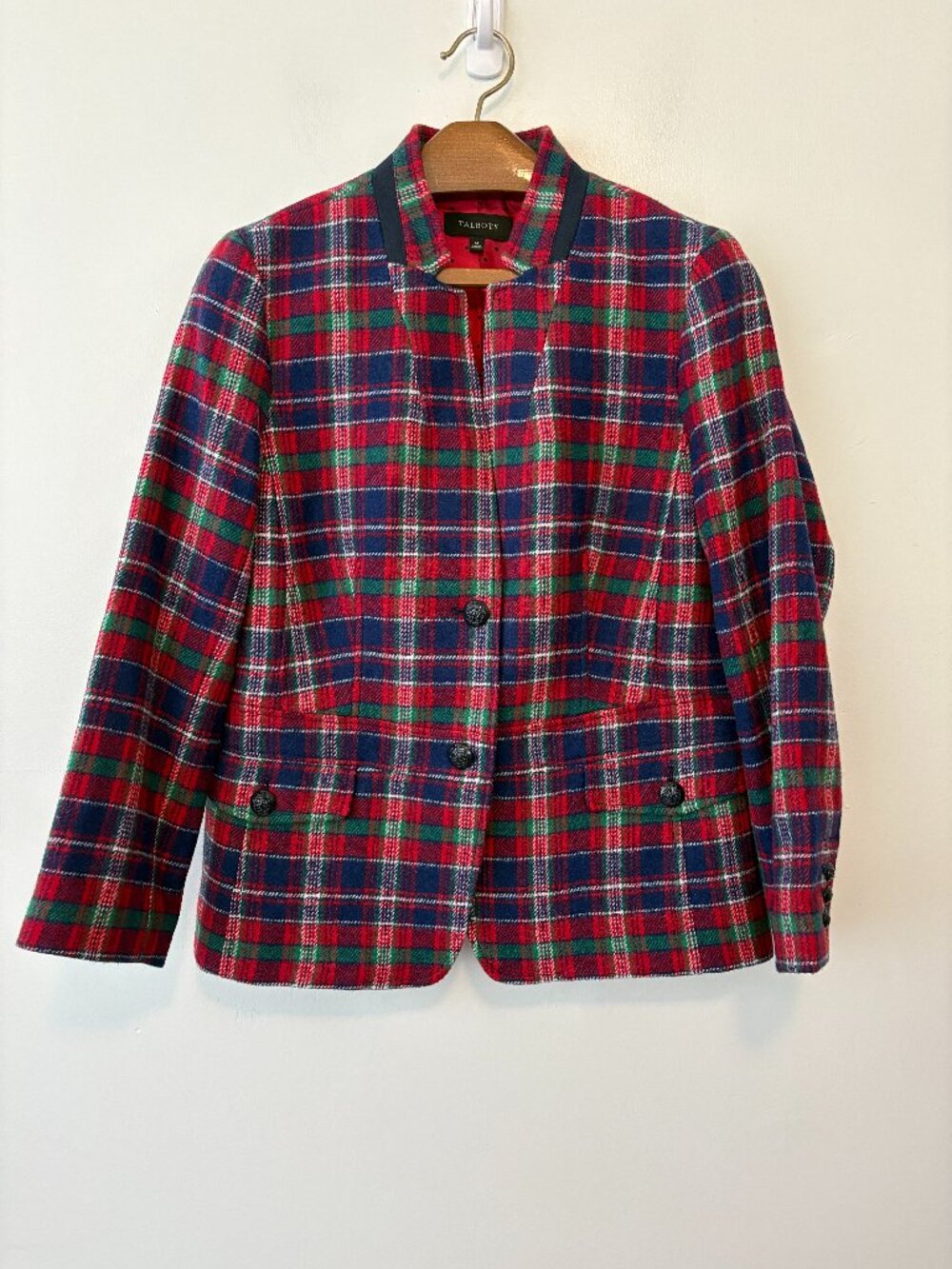 Talbots Plaid Two Button Blazer Jacket Size 14 Red Blue Green
